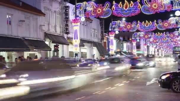 Singapur Listopadu 2017 Časosběrné Záběry Deepavali Dekorace Malé Indie Singapuru — Stock video