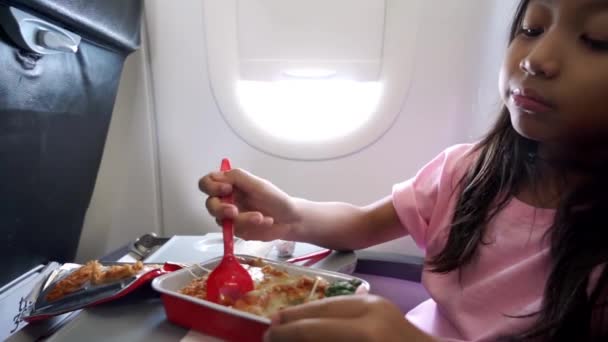 Küçük Bir Kız Bir Tatil Gezisi Sırasında Uçağın Içinde Bir — Stok video