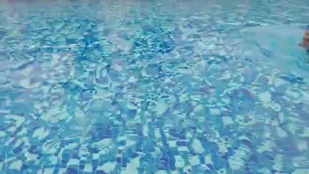 Відеозапис Милої Маленької Дівчинки Матері Плаває Басейні Під Час Носіння — стокове відео