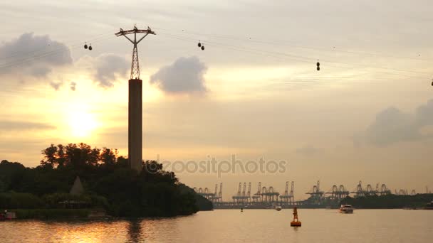 Singapore December 2017 Beautiful Landscape Sunset Harbourfront Centre Cable Car — Stock Video