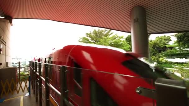 Singapore December 2017 Video Bilder Sentosa Express Monorail Anländer Sentosa — Stockvideo