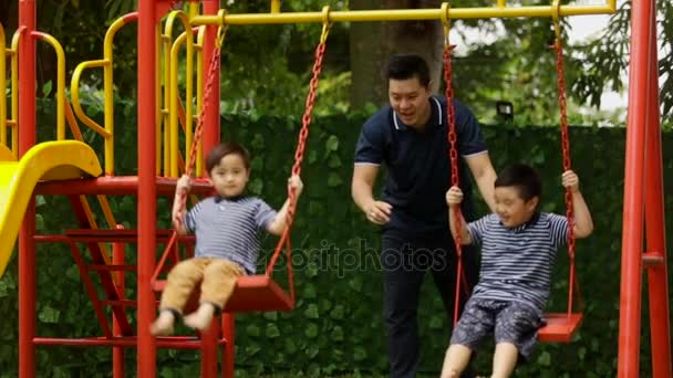 Slow Motion Footage Young Man His Sons Enjoying Leisure Time — Stock Video