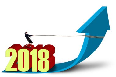 Genç işadamı bir yukarı ok çekerek