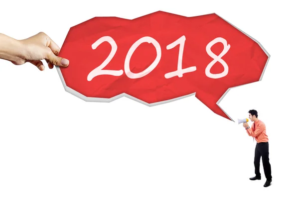 Jonge zakenman schreeuwen nummers 2018 — Stockfoto