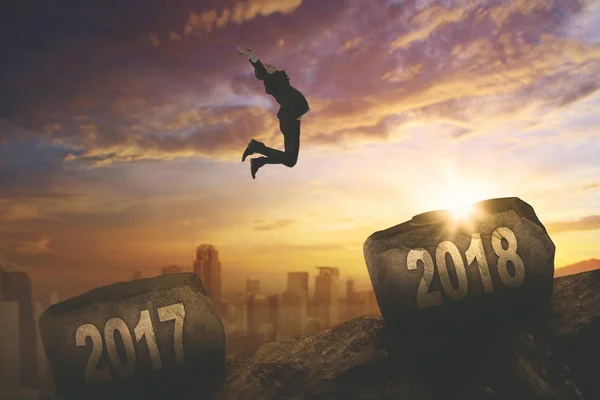 European manager jumping toward numbers 2018 — Stock Photo, Image