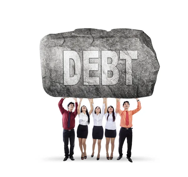 債務の単語を保持している 5 人のビジネスマン — ストック写真