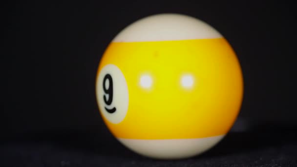 Macro Shot Nine Ball Pool Table Dark Background — Stock Video