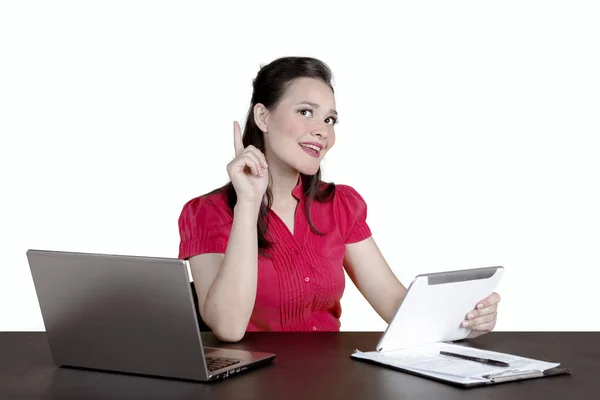 Female entrepreneur thinking something on studio — Stock Photo, Image