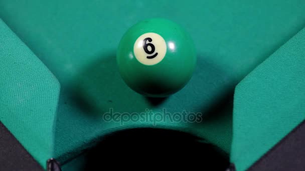 Close Billiard Ball Number Green Color Get Billiard Pocket — Stock Video