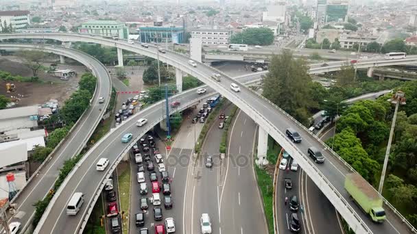 Top View Footage Highway Flyover Crowded Vehicle Rush Hour Jakarta Royalty Free Stock Video