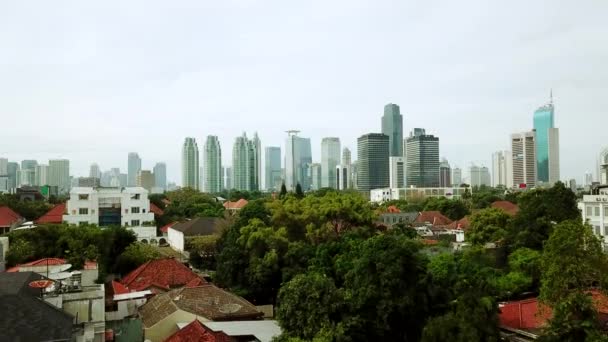 Jakarta Indonésia Dezembro 2017 Vista Pássaros Casas Residenciais Com Arranha — Vídeo de Stock