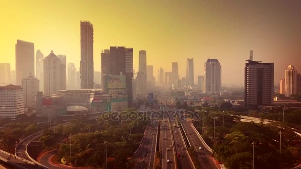 Jakarta Indonesia December 2017 Aerial View Semanggi Highway Skyscrapers Background — Stock Video