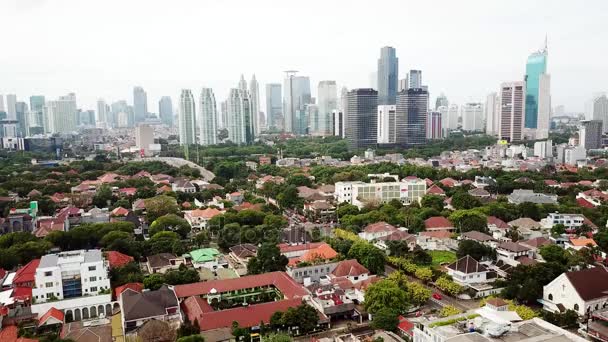 Piękne Dekoracje Antenowe Dżakarta Downtown Drone Latający Górę Widokiem Dom — Wideo stockowe