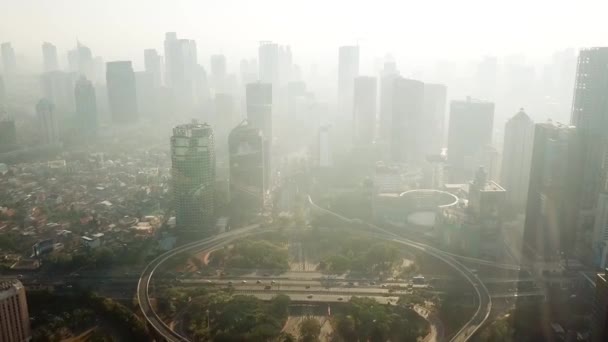 Jakarta Indonesien December 2017 Vackra Antenn Skott Trafikplats Och Skyskrapor — Stockvideo