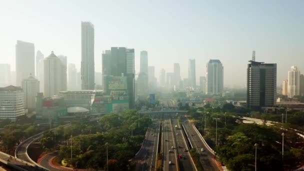 Jakarta Indonesia December 2017 Aerial Footage Semanggi Highway Skyscrapers Central — Stock Video