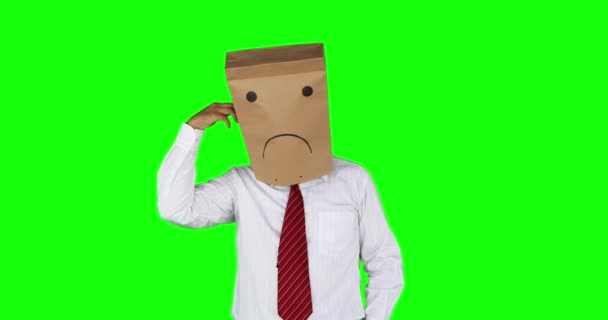 Anonim Işadamı Kafasına Kese Kağıdı Ile Karışık Başını Tırmalamak Süre — Stok video