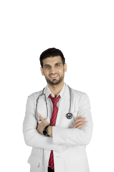 Arabian doctor folded his arm on studio — Stock Photo, Image