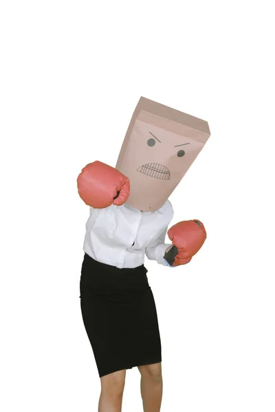 Anonymous entrepreneur with boxing gloves on studio — Stock Photo, Image
