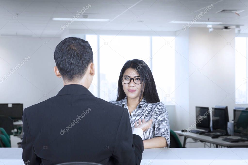 Confident woman at job interview