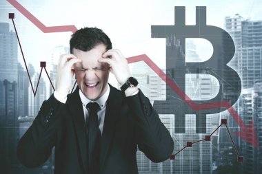 Bitcoin simgesi olan stresli Yöneticisi