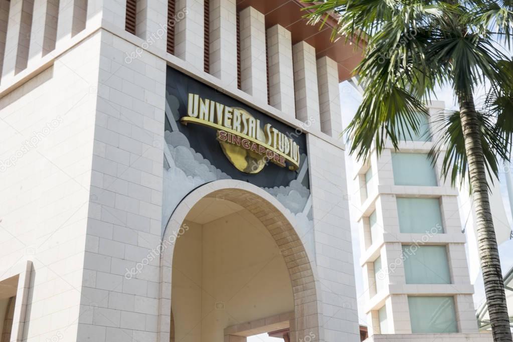 Singapore. November 23, 2017: Picture of Universal Studios gateway in Singapore. Universal Studios is a theme park in Sentosa Island, Singapore