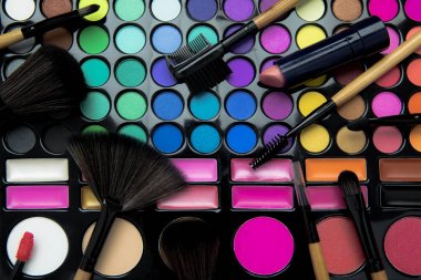 Göz farı paletle fırçalar ve ruj