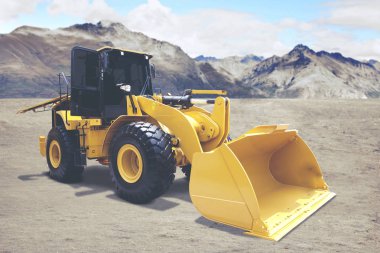 İnşaat alanında mavi gökyüzü üzerinde Ekskavatör