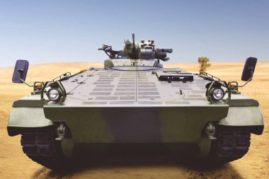 Askeri kamyon çöl üzerinde park önden görünümü