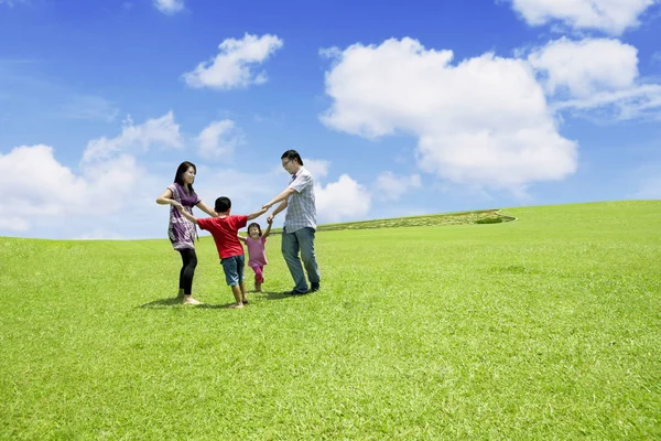 Eltern haben Spaß mit ihren Kindern auf der Wiese — Stockfoto