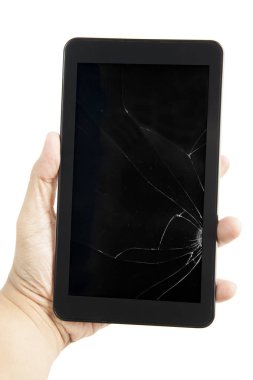 Kırık bir cep telefonu kullanan anonim adam