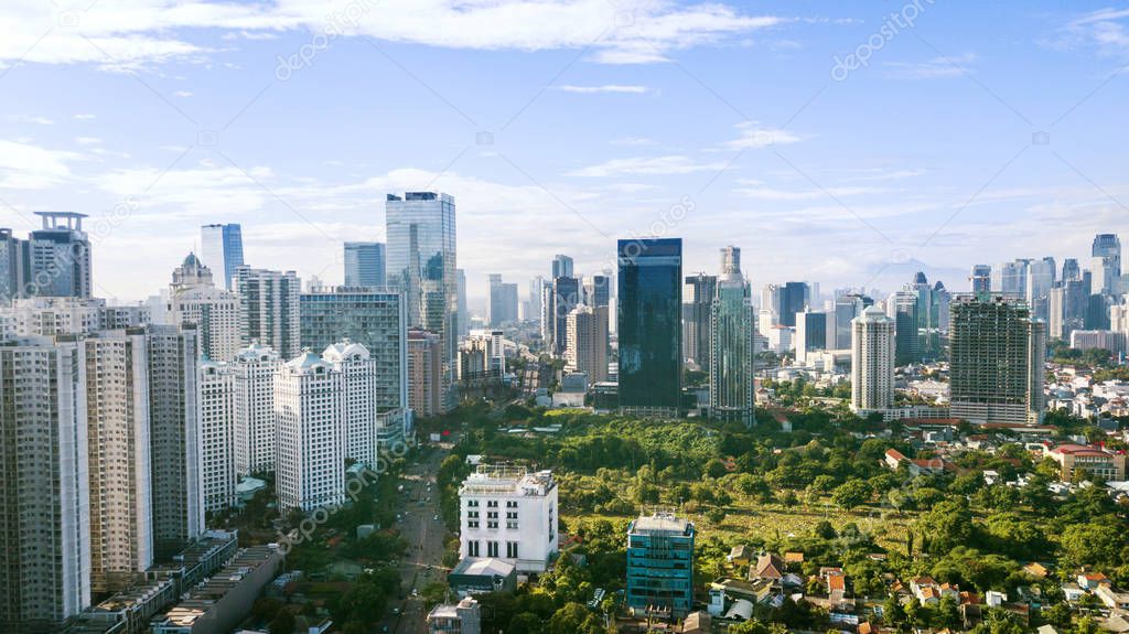 Aerial Shot of Jakarta from South Jakarta near Sudirman Apartments