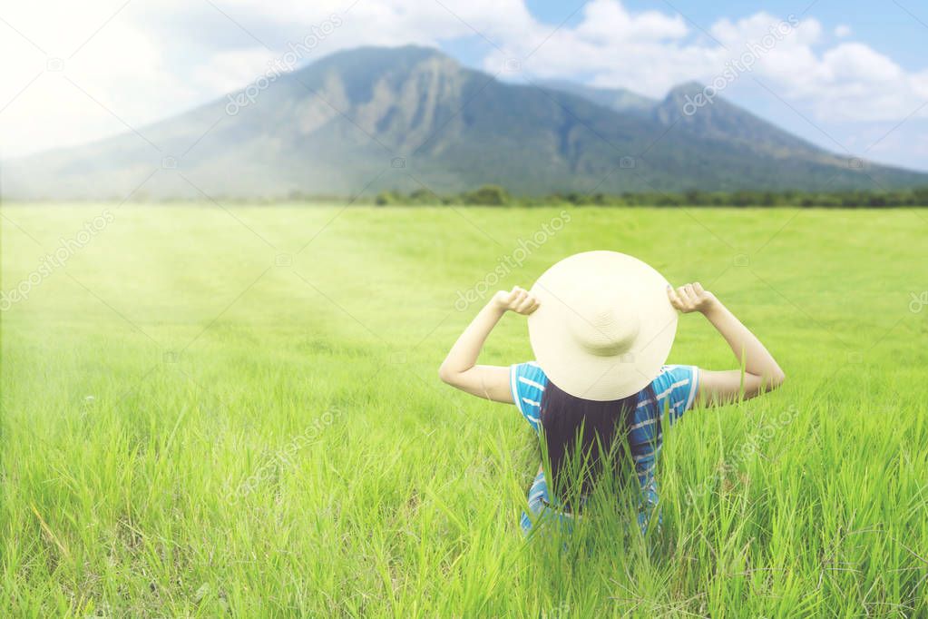 Female tourist admiring mountain view