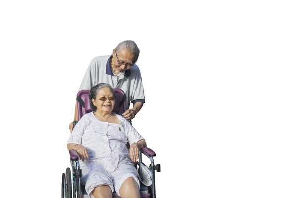 Asian old man with his wife on studio — Stock Photo, Image