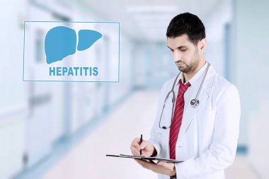 Arap erkek doktor ile sanal karaciğer sembolü
