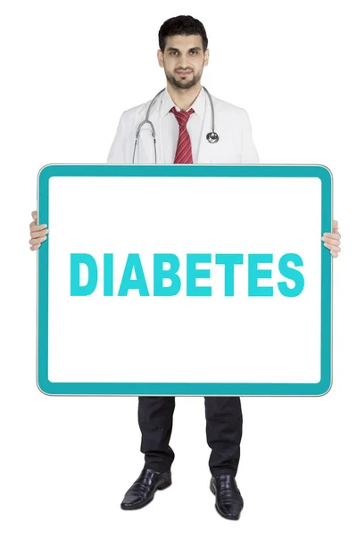 Italian physician holding diabetes word on studio — Stock Photo, Image