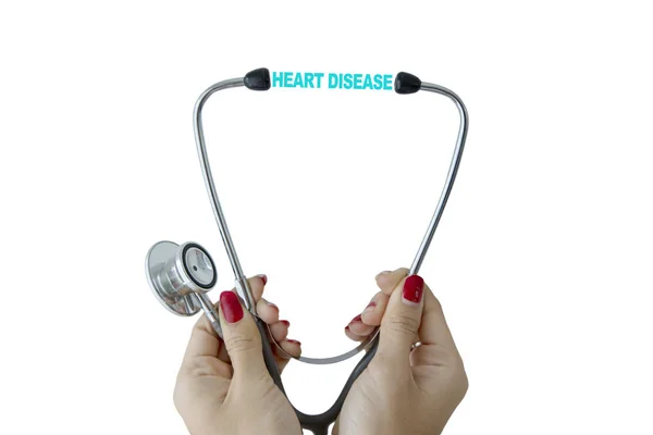 Female doctor hand with heart disease text — Stock Photo, Image