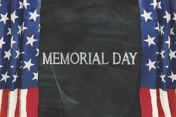 Memorial day word with curtain of American flag — Stock Photo, Image