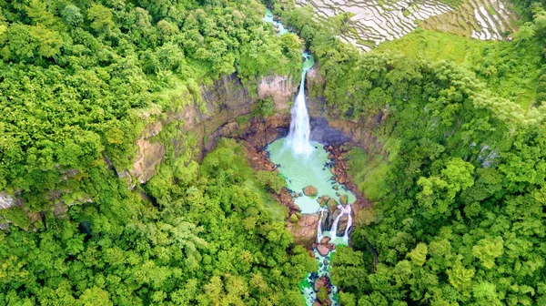 Aerial drone view of beautiful Ciletuh waterfall — Stock Photo, Image