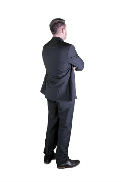 Back view confident caucasian businessman over white background — 스톡 사진