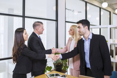 Multiethnic business people shaking hands clipart
