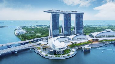 Singapur ufuk çizgisi, yat limanı, nehir kenarı manzarası