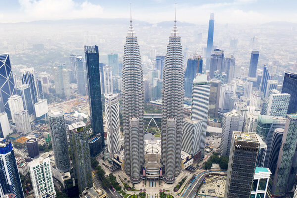 Foggy Kuala Lumpur city skyline