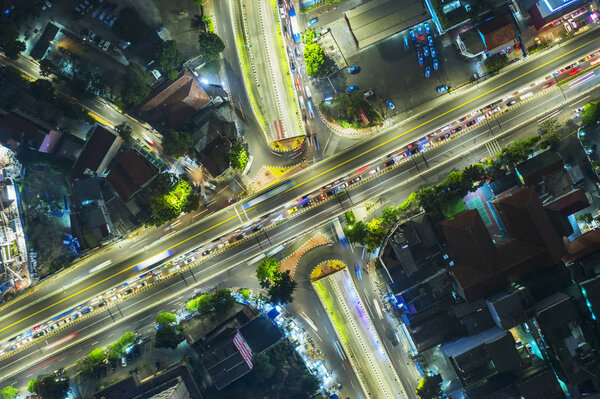 Aerial view of flyovers beside an intersection