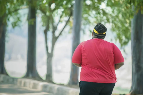 Vue de portrait arrière de l'homme gras non identifié jogging — Photo