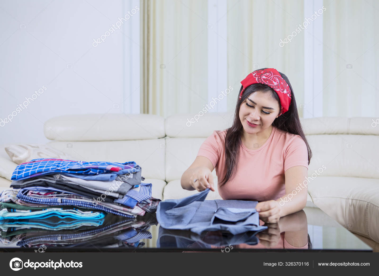 Folding Shirt Asian Woman Folding