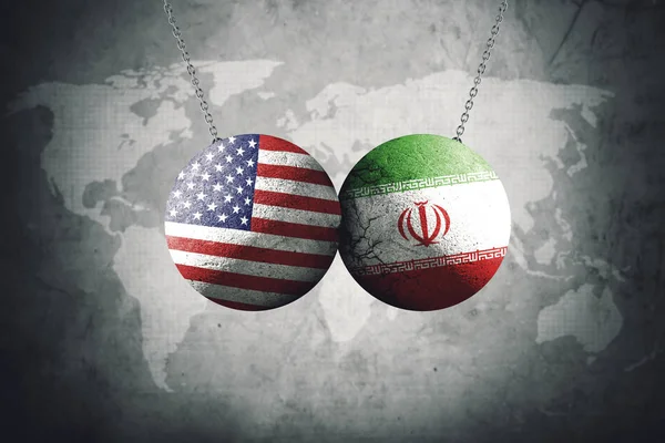 Flagi Usy i Iranu na zderzających się kulach — Zdjęcie stockowe