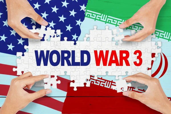 Koncepcja 3 wojny światowej z układania rąk puzzle — Zdjęcie stockowe