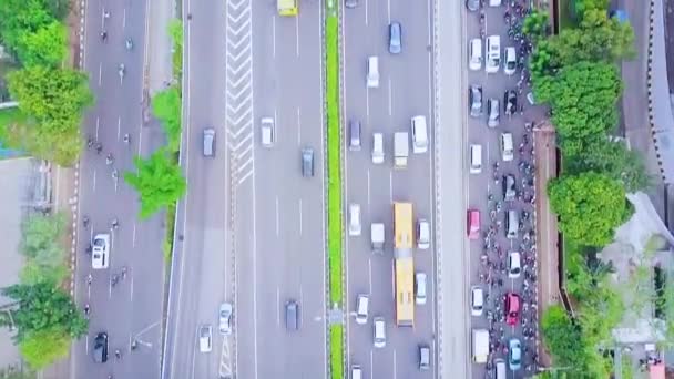 Aerial View Cars Passing Road Fast Motion — Stock Video