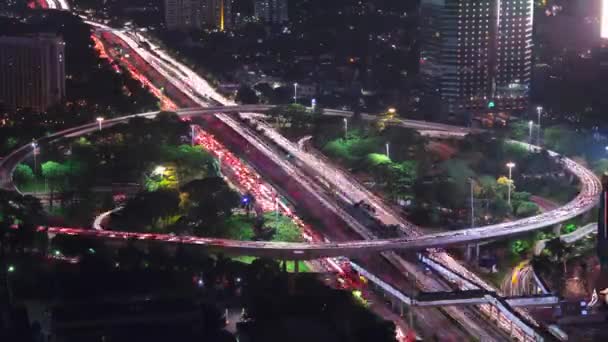 Jakarta Indonesia Enero 2019 Vista Aérea Hora Punta Intersección Autopista — Vídeos de Stock