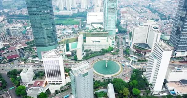 Jakarta Indonesia February 2020 Aerial View Hectic Traffic Roundabout Skyscrapers — 图库视频影像